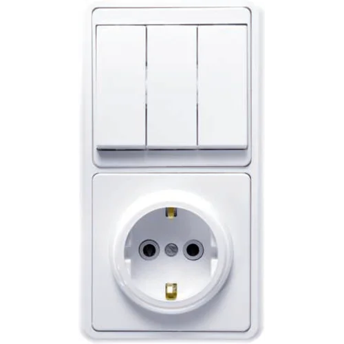 Блок БКВР-033 Бэлла (3-кл. выкл. + розетка с заземл.) бел. Кунцево 5843